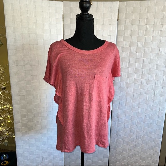 Sundance Womens 100% Linen Ruffle Tee Blouse Size XS Basic Spring Flutter Sleeve - Picture 4 of 12